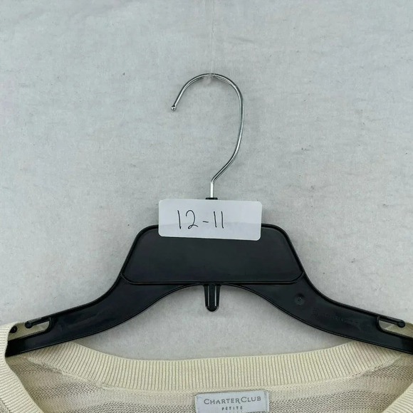 Charter Club Sweater Womens Sz PM Beige Gray Striped V-Neck Metallic Pullover - Picture 12 of 12